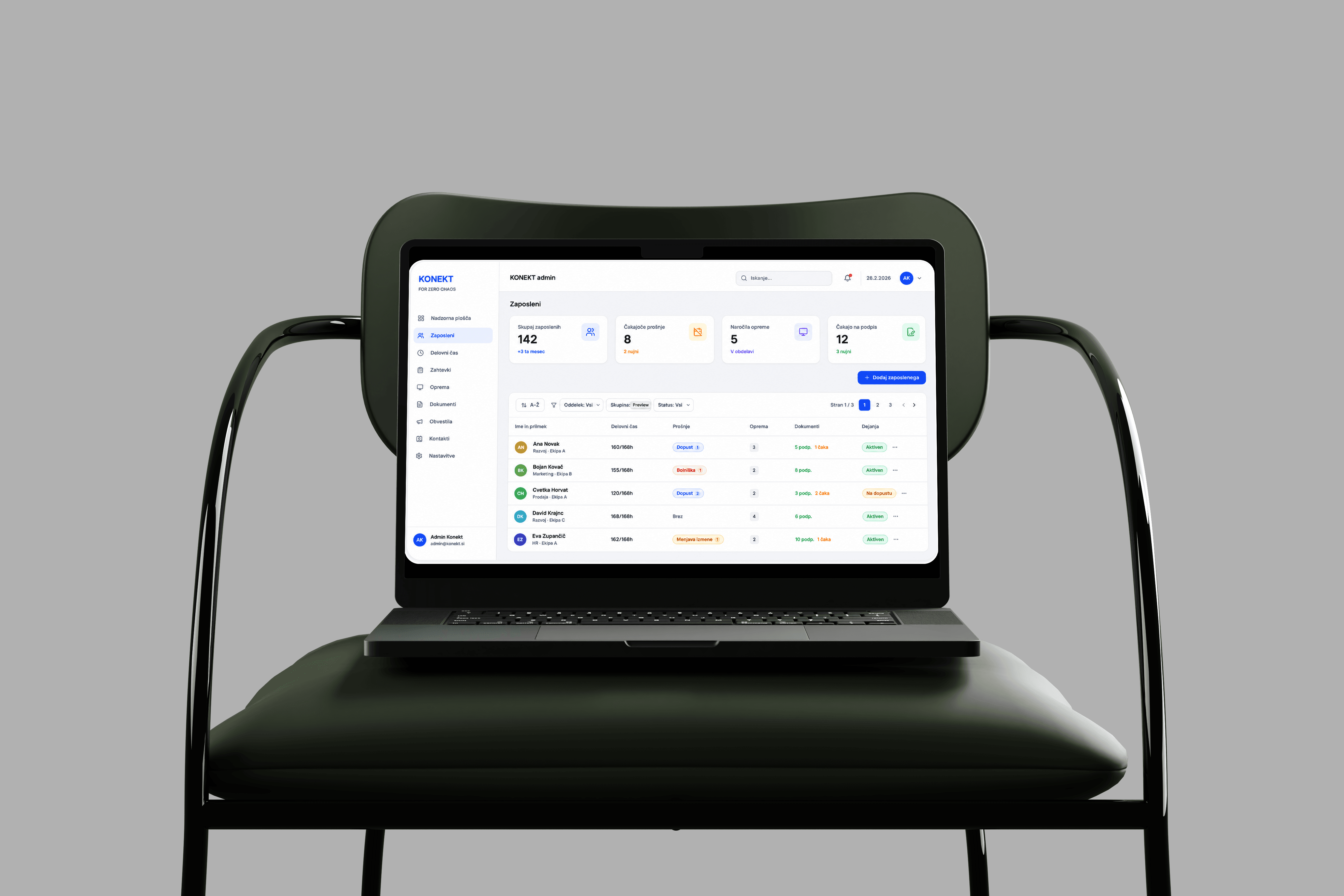 Laptop with konekt admin app